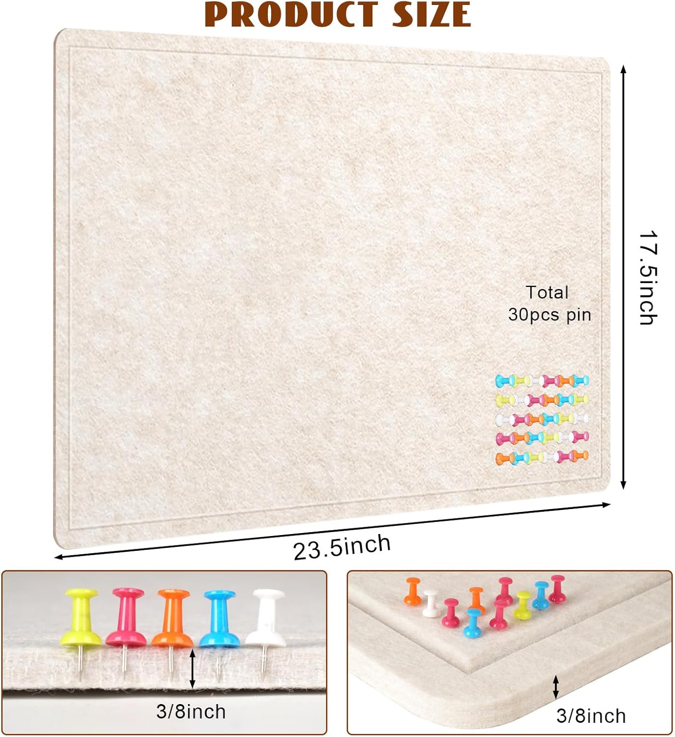23.5 X 17.5 inches Cork Board with 20 Pushpin(Oatmeal)
