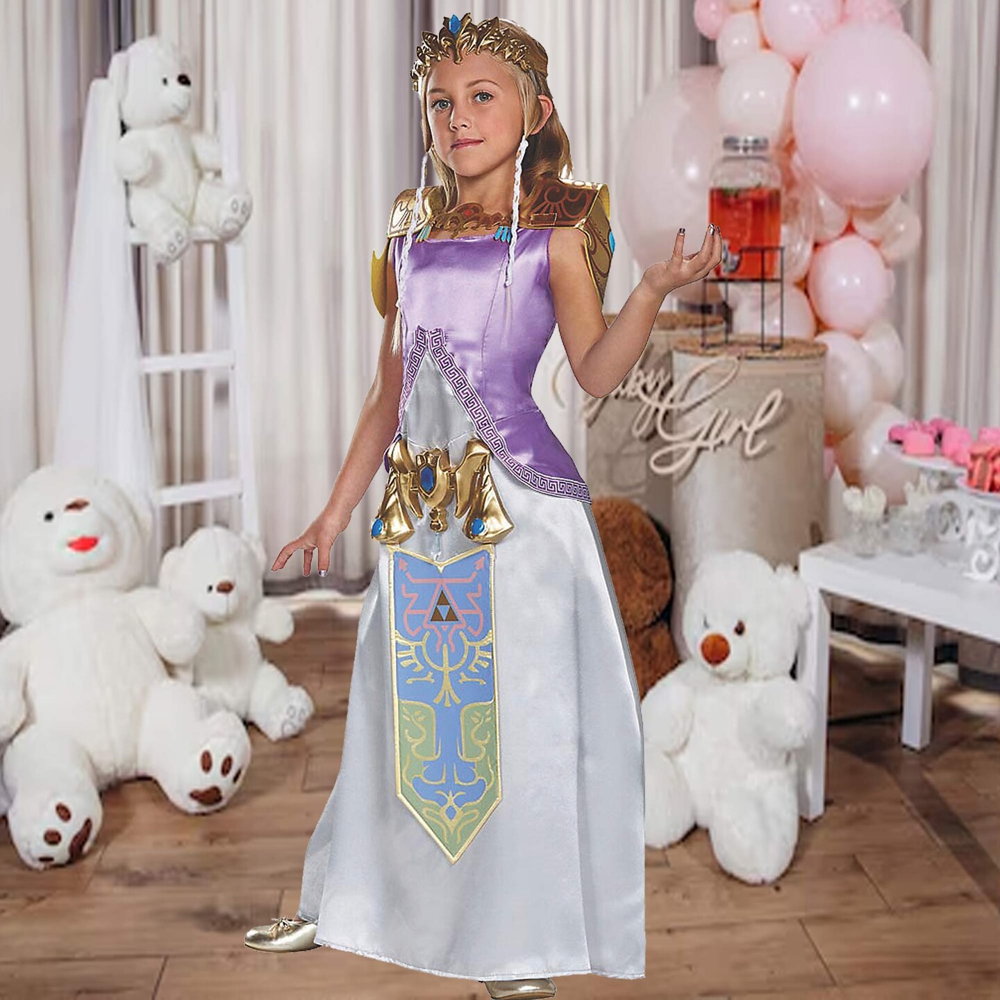 Girls Zelda Deluxe Princess Costume with Tiara and Waist Medallion