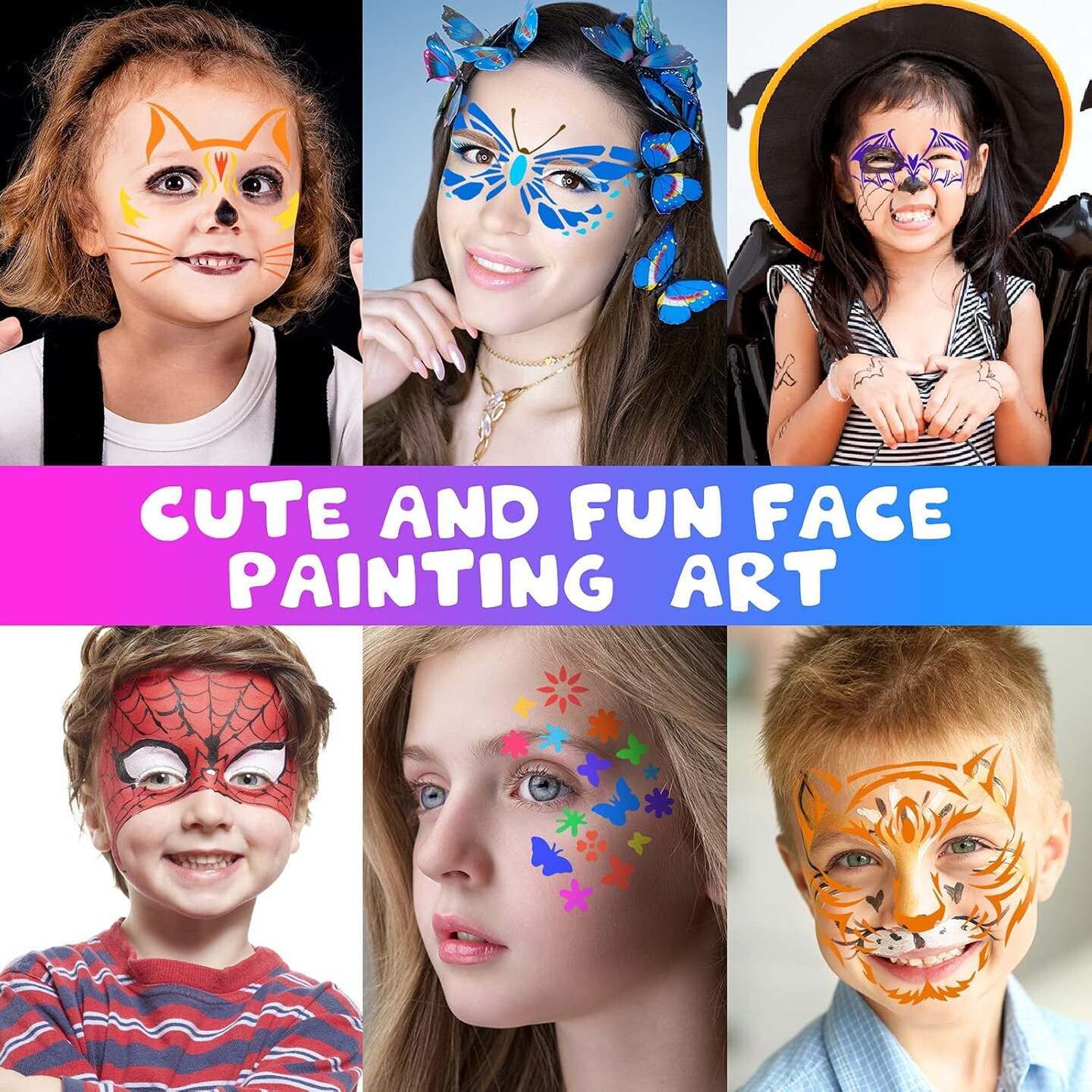 24 Pcs Halloween Face Paint Stencils Set Reusable Face Painting(Art,Painting)