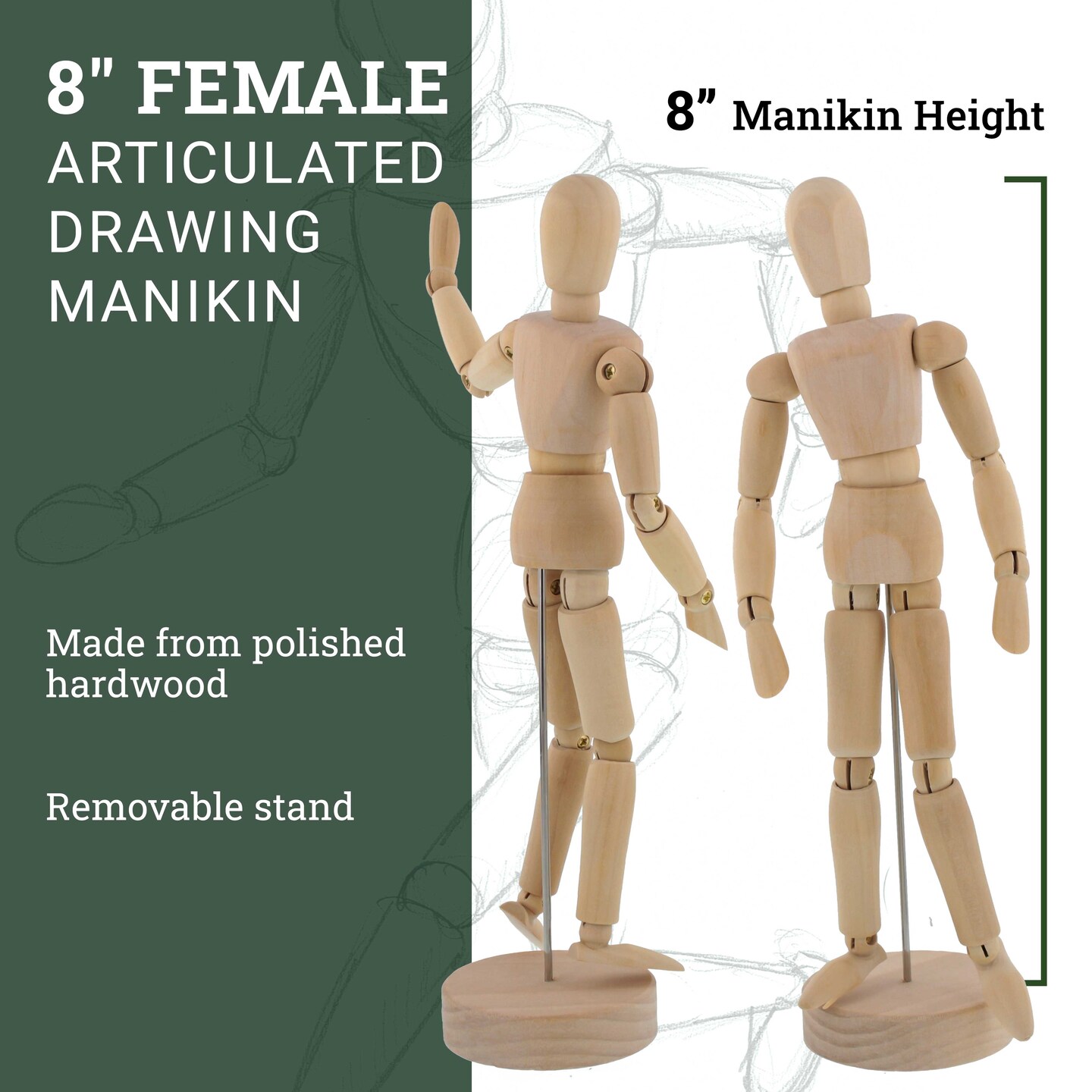 Wood 8&#x22; Artist Drawing Manikin Articulated Mannequin with Base and Flexible Body - Perfect For Drawing the Human Figure (8&#x22; Female)