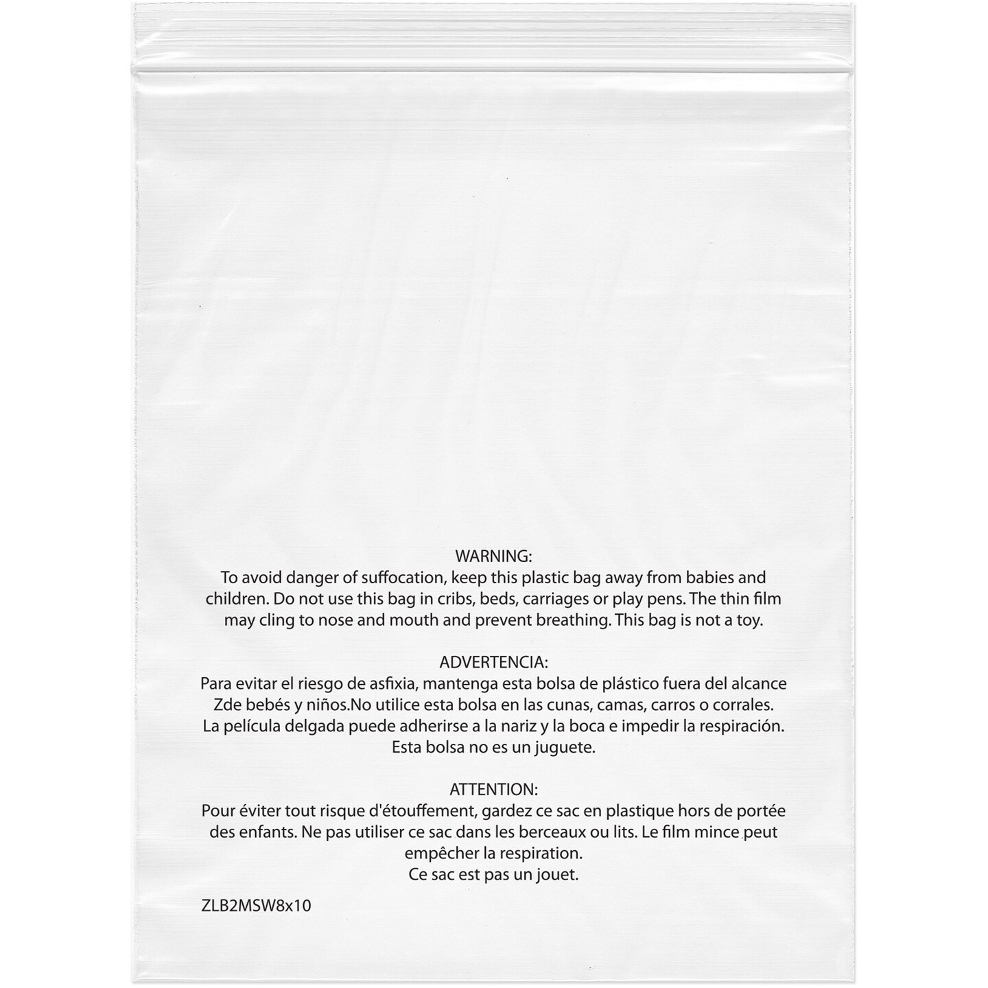 Plymor Zipper Reclosable Plastic Bags With Printed Suffocation Warning, 2 Mil, 10&#x22; x 13&#x22;