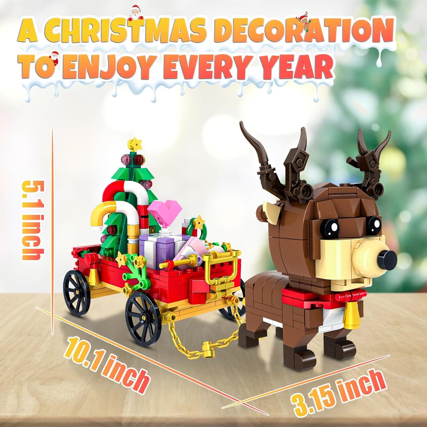 Santa&#x27;s Christmas Reindeer Building Block Kit, Cart Building Sets Christmas Playset Building Toy Ornaments Ideal Gift for Kids Boys Girls 6-12 Years Old (478 PCS)