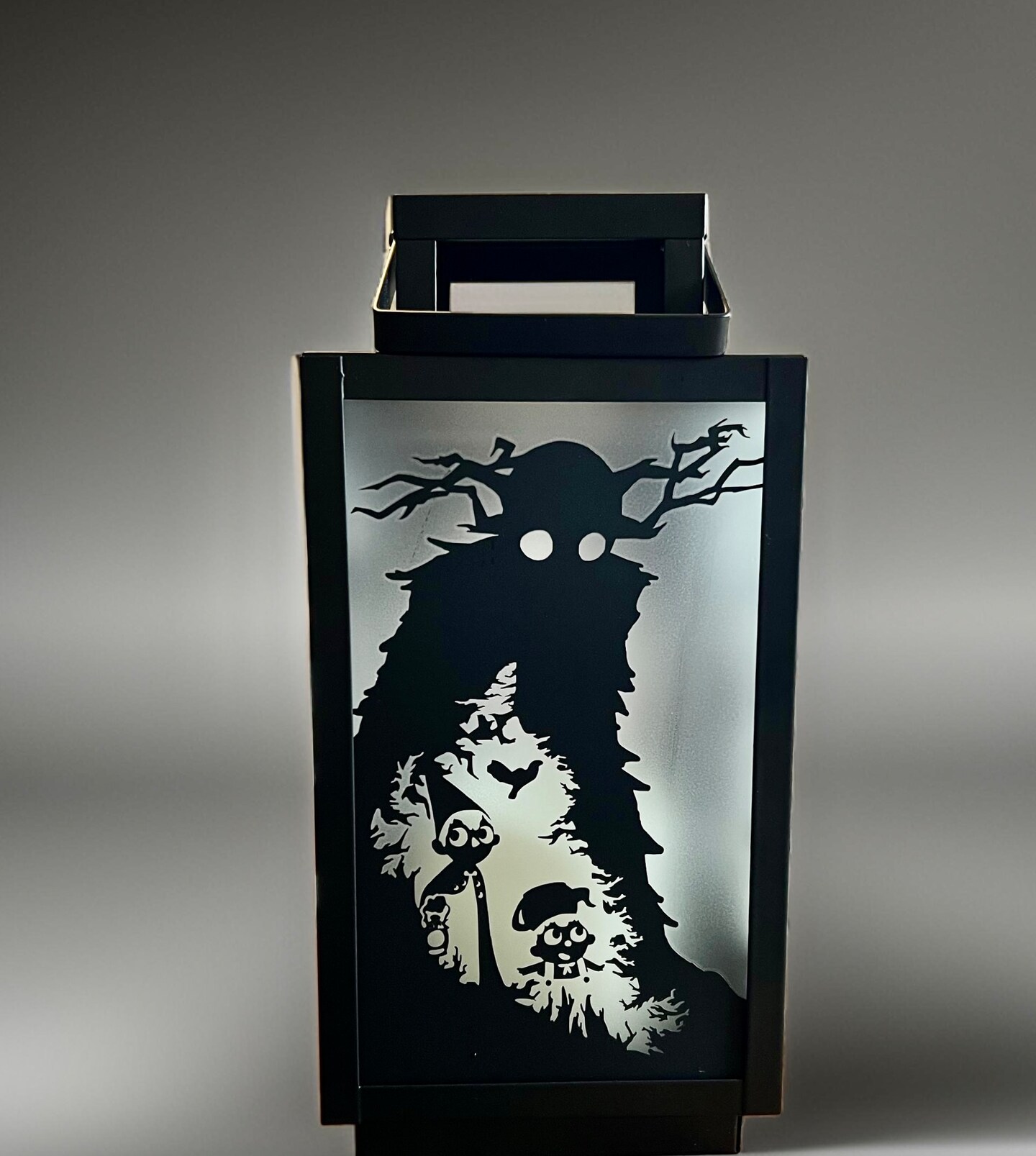Over the Garden Wall Black Silhouette Metal Lantern with LED