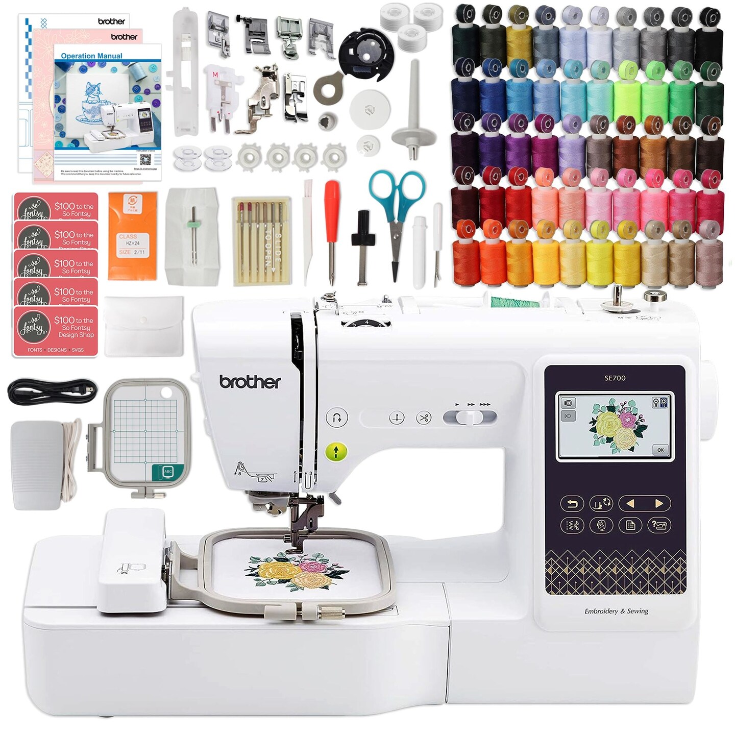 Brother SE700 Embroidery &#x26; Sewing Machine w/ 50 Spools, Bobbins &#x26; Accessories