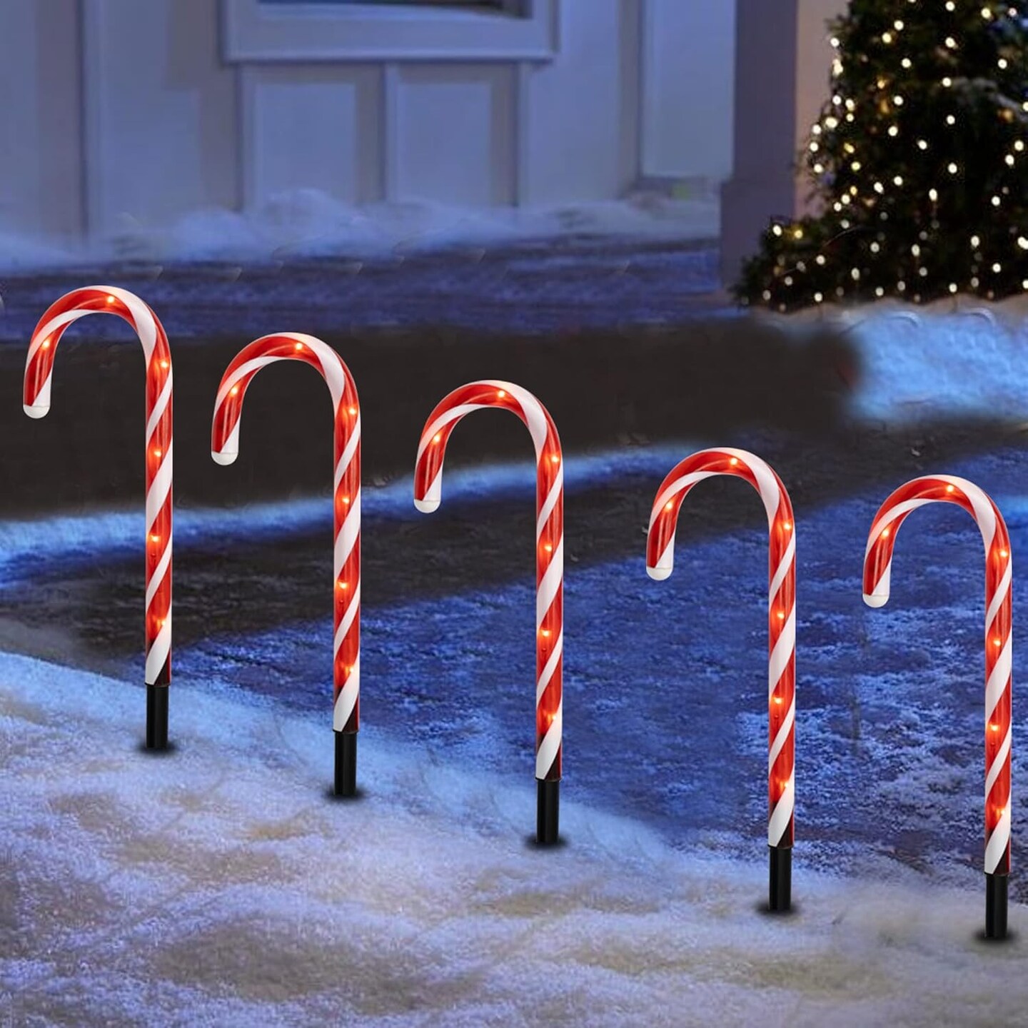 12 Pack 16" Christmas Candy Cane Pathway Markers, Xmas Pathway Lights Outdoor with 72 Warm White Lights for Walkway Garden Lawn Holiday Decorations
