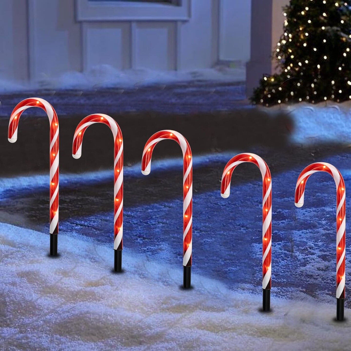 12 Pack 16&#x22; Christmas Candy Cane Pathway Markers, Xmas Pathway Lights Outdoor with 72 Warm White Lights for Walkway Garden Lawn Holiday Decorations