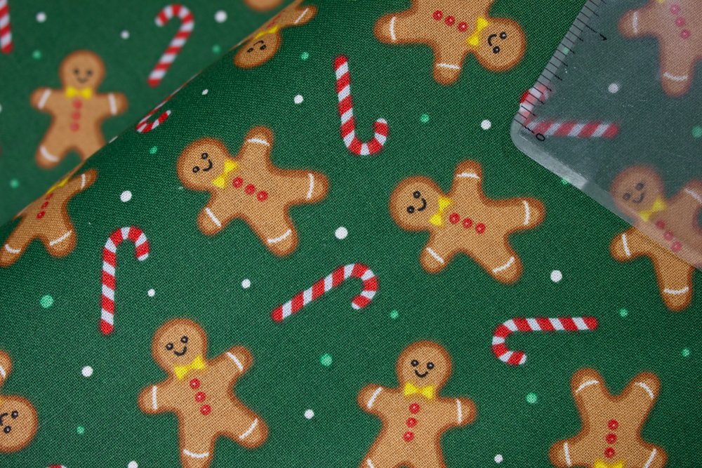 Christmas Gingerbread Dance Candy Canes on Green 100% Cotton Fabric By the Yard