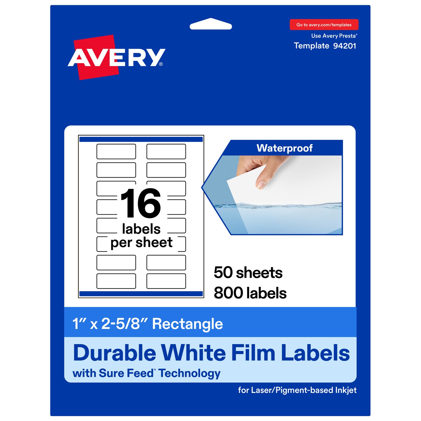 Avery Durable Waterproof Rectangle Labels with Sure Feed, 1" x 2-5/8"