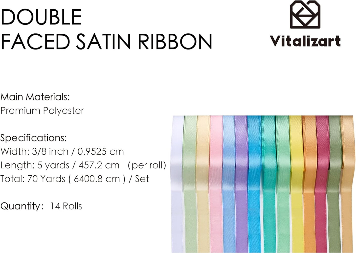 Pastel Satin Ribbon 3/8&#x201D; x 14 Rolls 70 Yards Ribbon