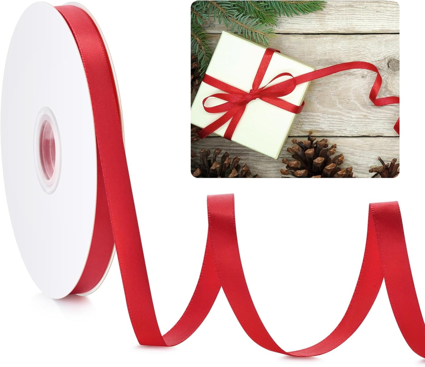 3/8" Red Satin Ribbon, 50 Yards Ribbon for Gift Wrapping, Fabric Ribbons