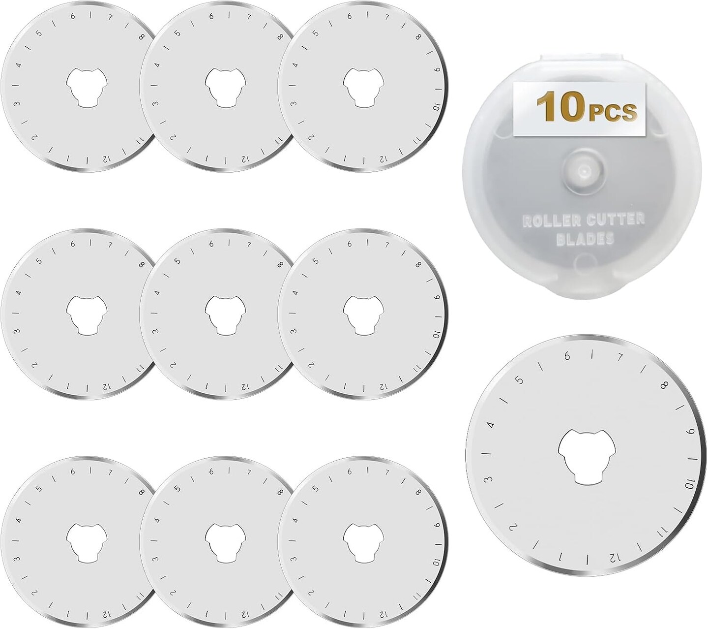 10 PCS 45mm Rotary Cutter Replacement Blades Ultra-Sharp and Durable Steel Blades with Clear Scale Rotary Cutter Blades for Quilting Sewing Crafting and Fabric Leather Cutting (45mm-Silver)