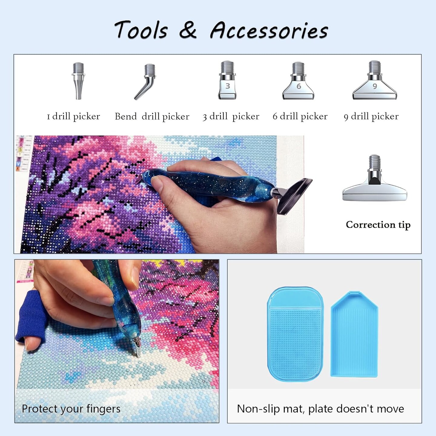 Diamond Painting Storage Containers, 60 Slots Diamond Art Accessories and Tools for Handcrafts, Portable Shockproof Organizer Case for Diamond Painting Kits M (Blue)