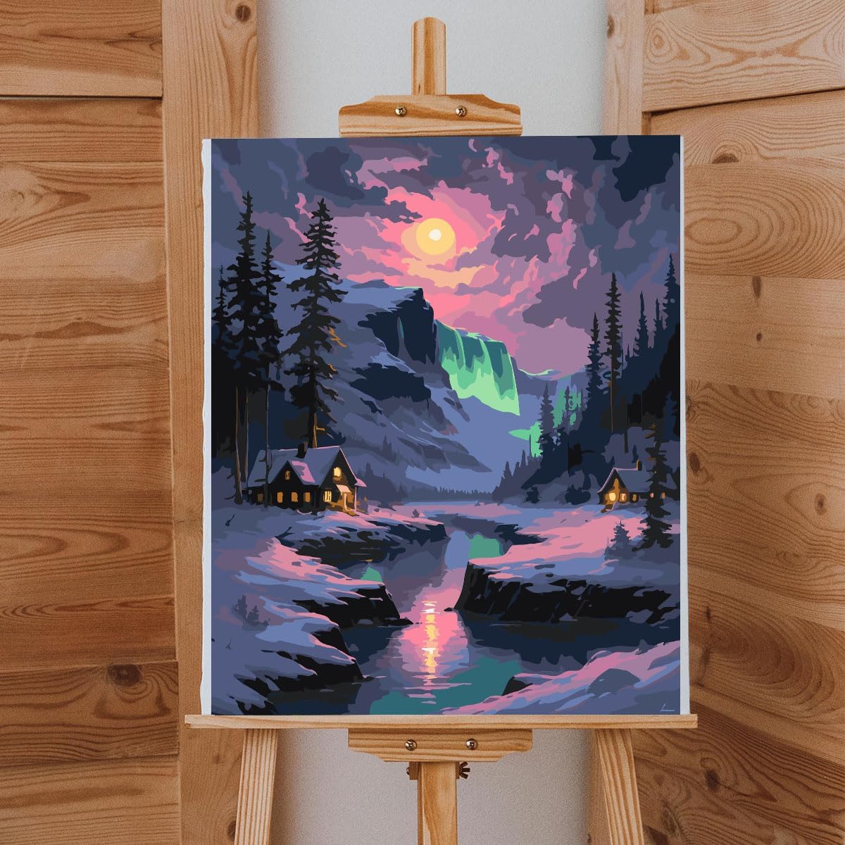 Snow Mountain Paint by Numbers Kit for Adults Beginner Waterfall Adult Paint by Number Kits On Canvas River Cabin Oil Painting Kit for Adults Kits for Gift Home Wall Decor 16x20 Inch