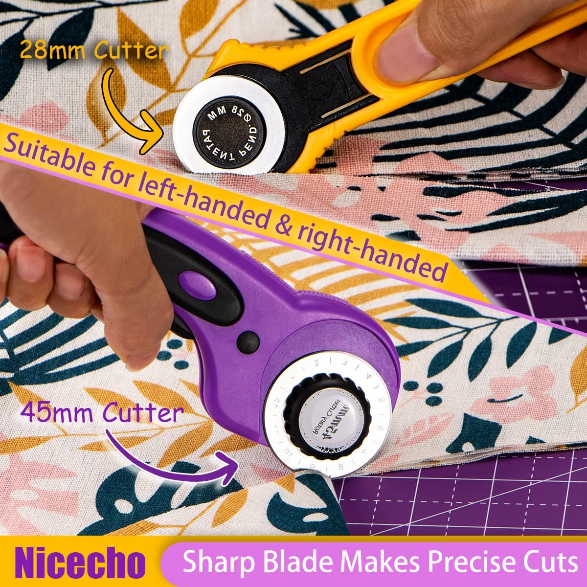 Rotary Cutter Set, Sewing Quilting Supplies,45mm &#x26; 28 mm Fabric Cutters,8 Rotary Cutter Blades,A3 Cutting Mat for Sewing,6x12 &#x26; 2.5x12 In Quilting Rulers,Ideal Quilt kits for Lovers &#x26; Beginners