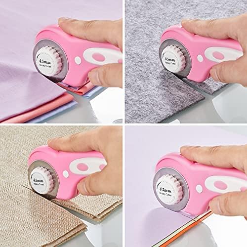 45mm Rotary Cutter with 5pcs Extra Blades, Ergonomic Handle Rolling Cutter with Safety Lock for Fabric, Leather, Crafting, Sewing, Quilting, Fabric Rotary Cutter Perfect for Left &#x26; Right Hand(Pink)