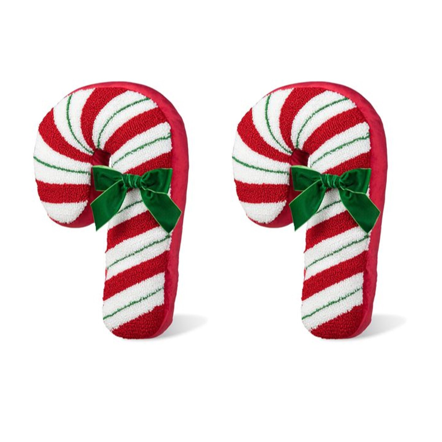 Set of 2 15.75"H Hooked Christmas Candy Cane Shaped Pillow