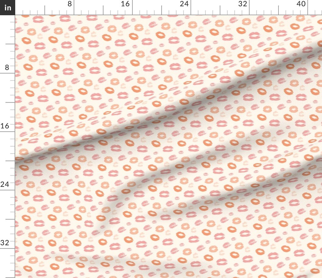 Valentine'S Day Cute Love Lips Kiss Pink Orange Coral Blush Kissy Smooch Romance Bachelorette Novelty Custom Printed Fabric by Spoonflower Various Fabrics by the Yard or Fat Quarter
