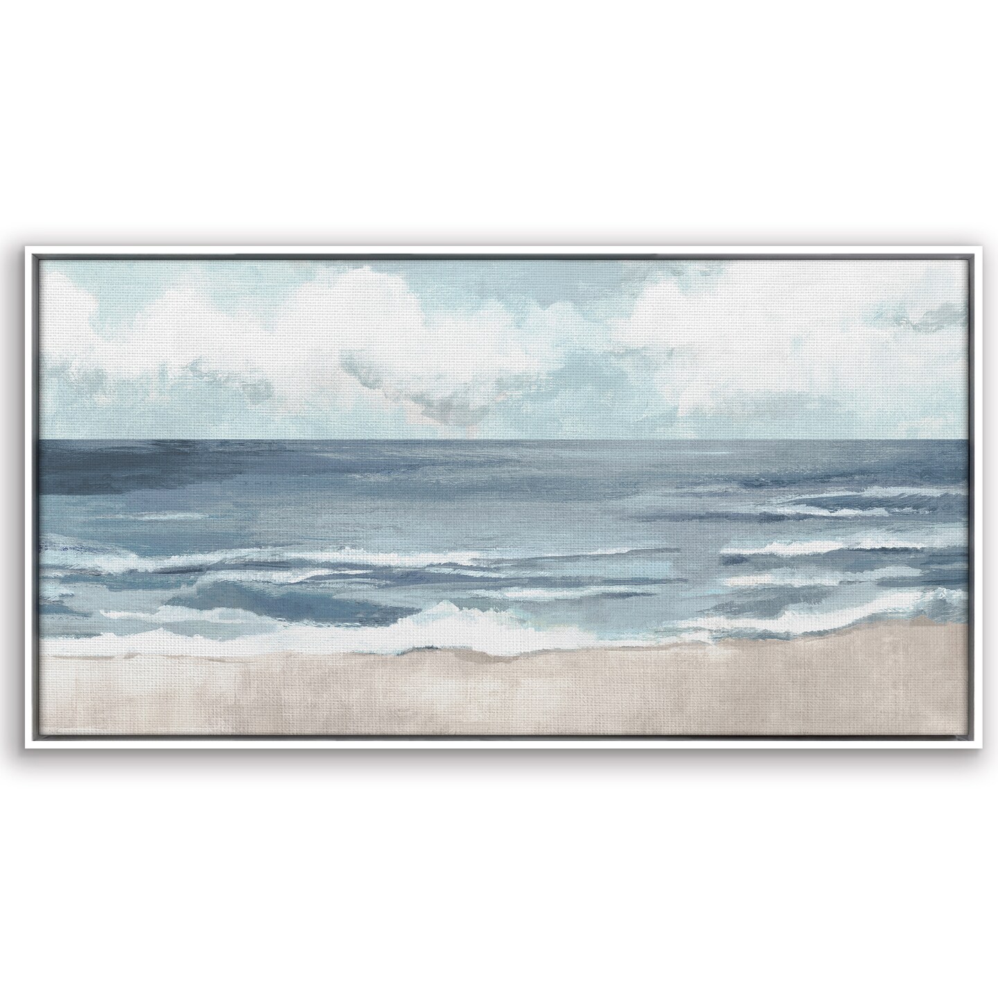 Americanflat Canvas Wall Art Featuring Beige Sand, Blue Ocean and White Sky - Coastal Beach Wall Art