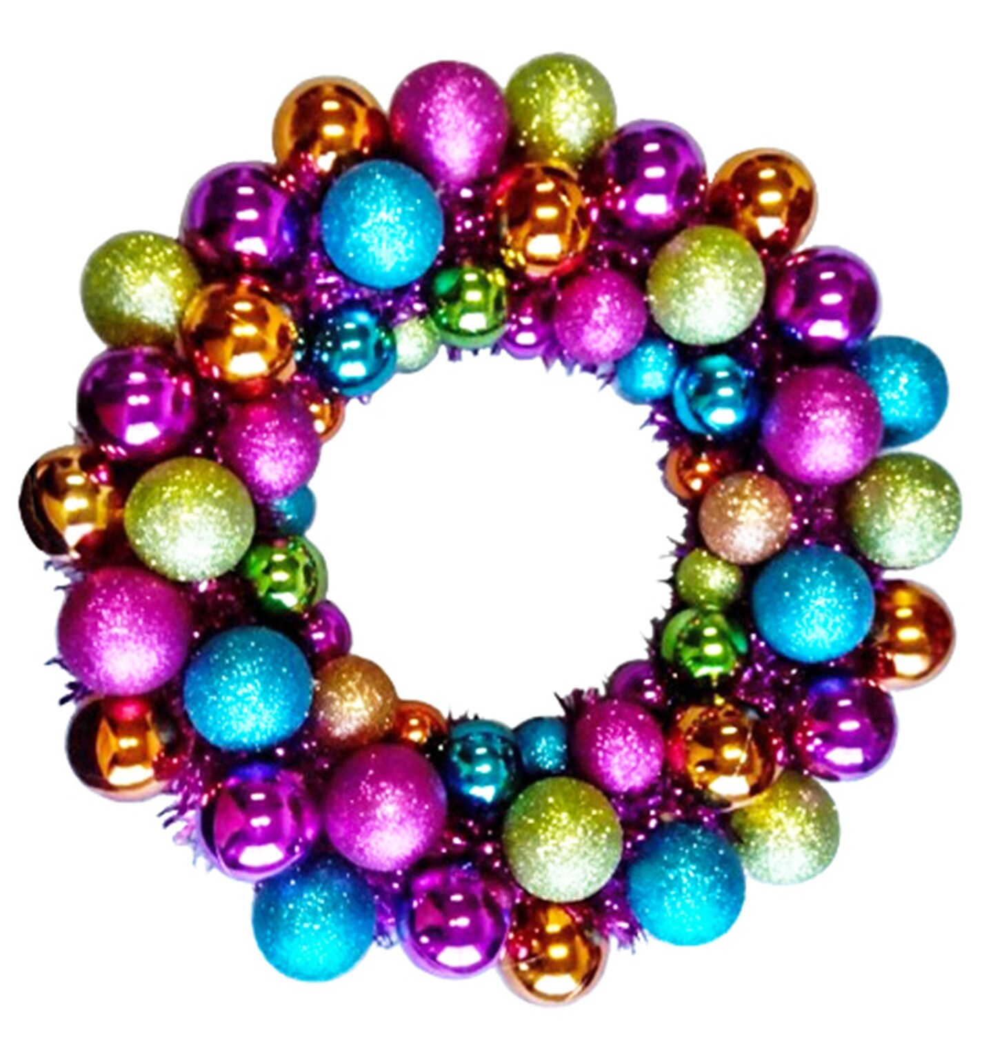 Multi-colored Ball 16&#x22; Wreath with Battery Powered Warm White LEDs