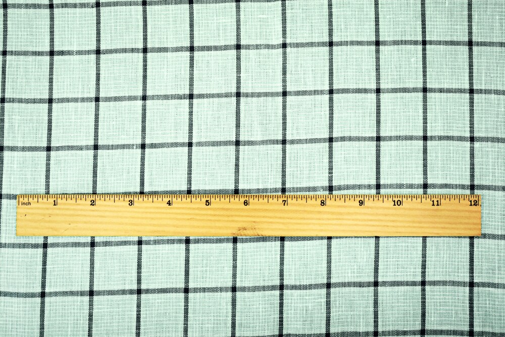 Teal-Gray-White Spence Bryson Grid Check Irish Linen Woven Fabric By the Yard
