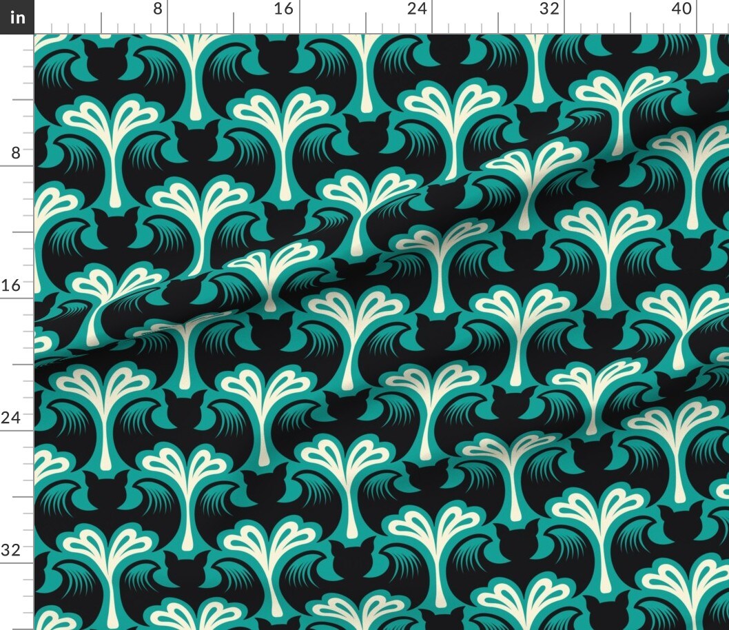 Teal Bats Retro October All Saints Day Autumn Wings Spooky Horror Custom Printed Fabric by Spoonflower Various Fabrics by the Yard or Fat Quarter