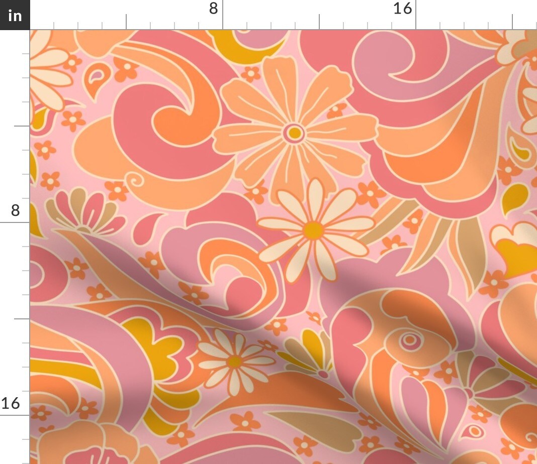 Colorful Summer Boho Retro Custom Printed Fabric by Spoonflower Various Fabrics by the Yard or Fat Quarter