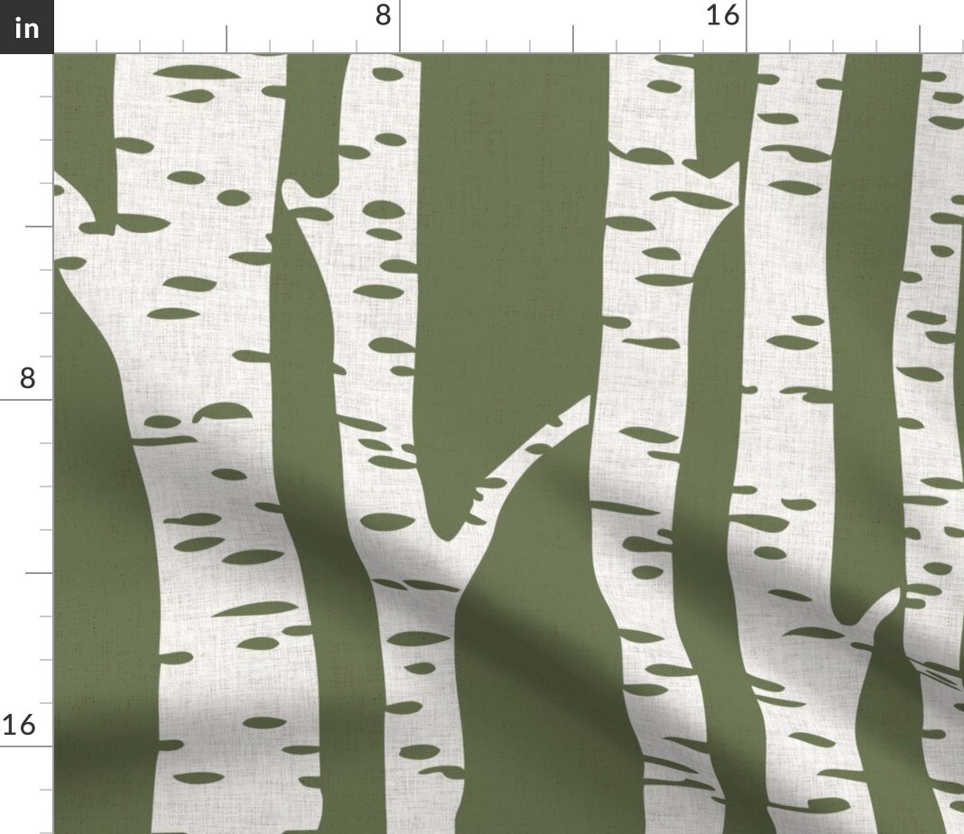 Cabincore Rustic Forest Woodland Trees Farmhouse Lake House Summer Camp Modern Birch Large Scale Green Faux Texture Linen Look Cabin Lodge Custom Printed Fabric by Spoonflower Various Fabrics by the Yard or Fat Quarter