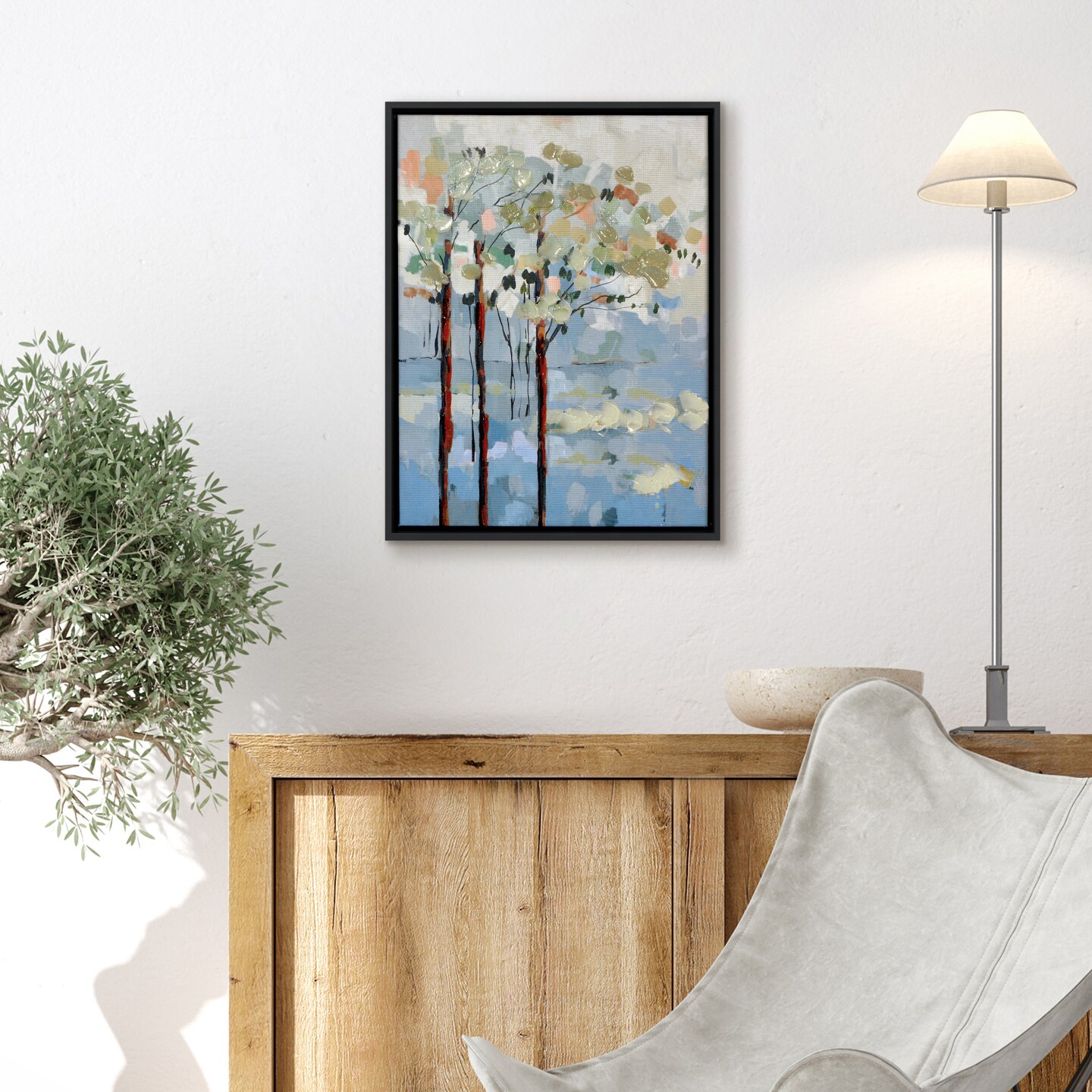 Americanflat Tree Canvas Wall Art Featuring Green, Blue, Brown and Cream Tones with Hand-Painted Accents - Abstract Wall Art