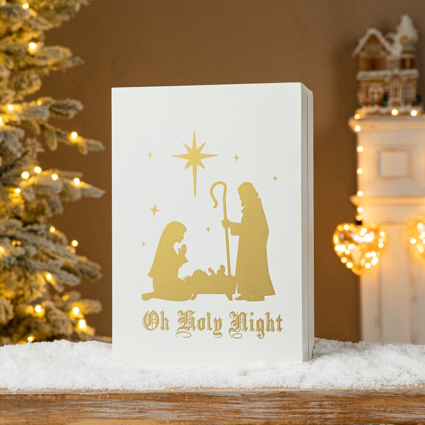 Set of 2 17&#x22;L Lighted Wooden Christmas Nativity Advent Calendar Decor