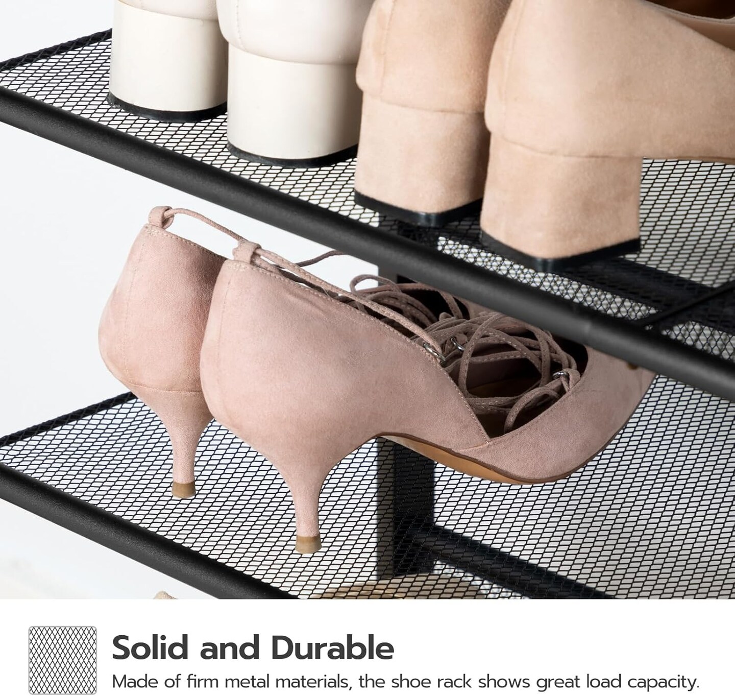 Rustic Brown 10-Tier Shoe Rack with Metal Frame and Mesh Shelves