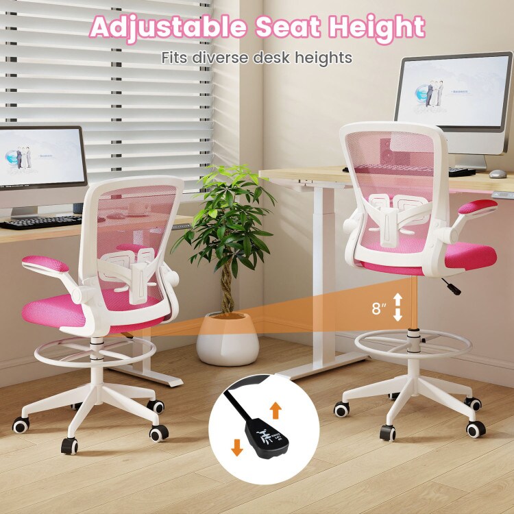Adjustable Drafting Office Chair with Flip-Up Armrests