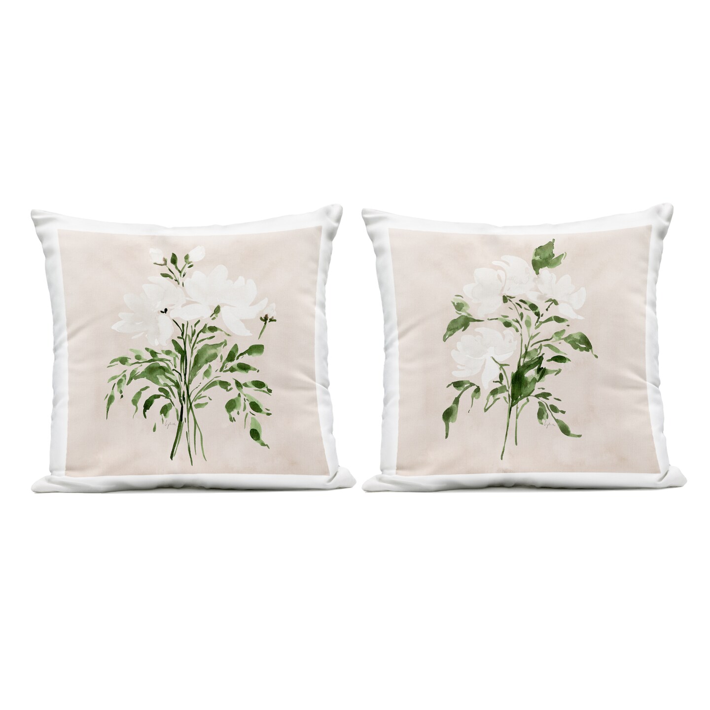 Stupell Industries White Florals on Tan 2 Piece Outdoor Printed Pillow Set, design by Lucille Price, 18 x 7 x 18