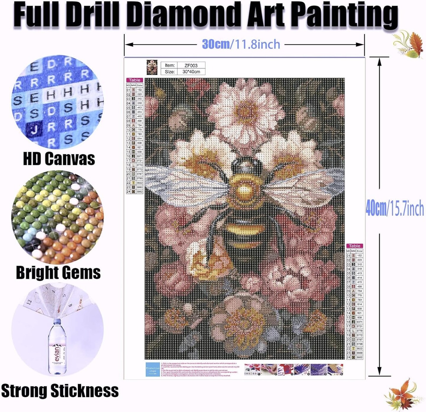 Bee Diamond Art Painting Kits for Adults – Full Drill 5D DIY Diamond Dots Paintings, Flower Gem Art for Beginners, 12x16 Inch
