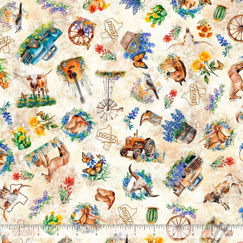 ATXSH Texas Vignettes Toss Tan Cotton 44"/45" Fabric Per Yard