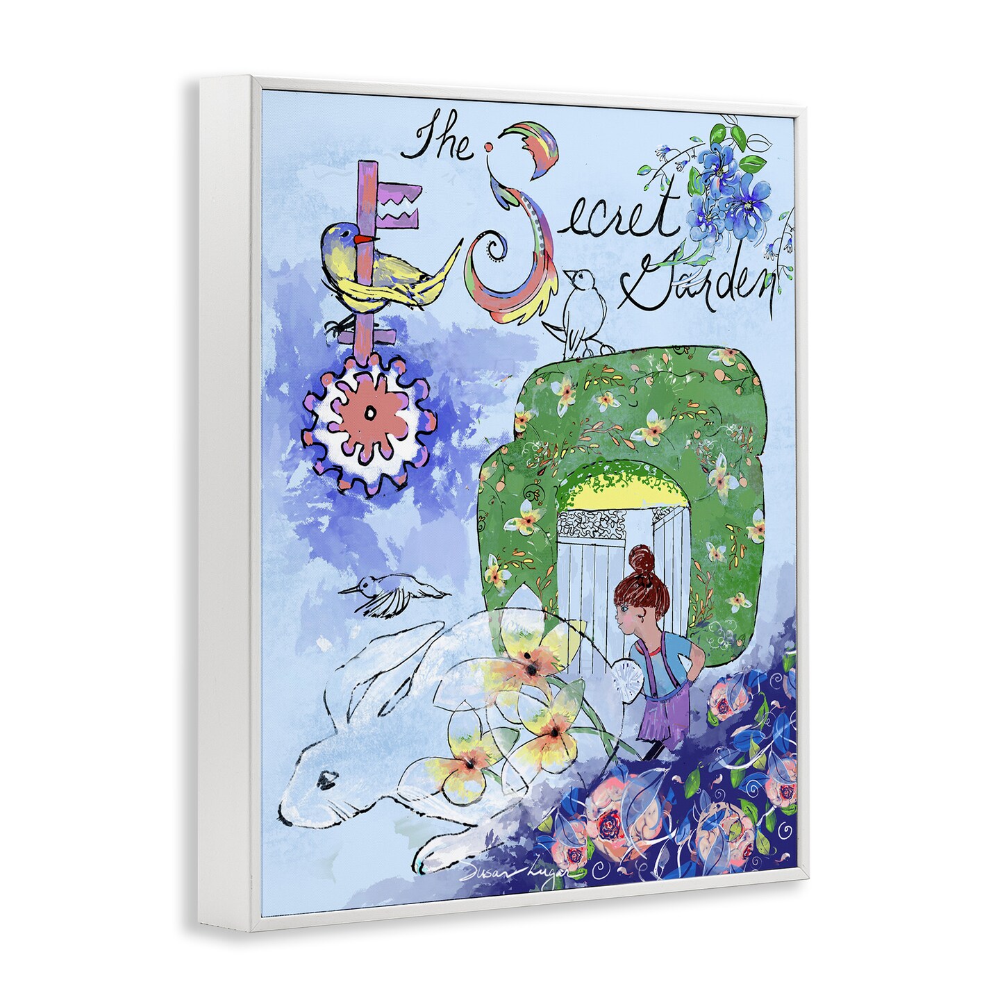 Stupell Industries Secret Garden Folk Illustration Framed Giclee, design by Susan Lugar