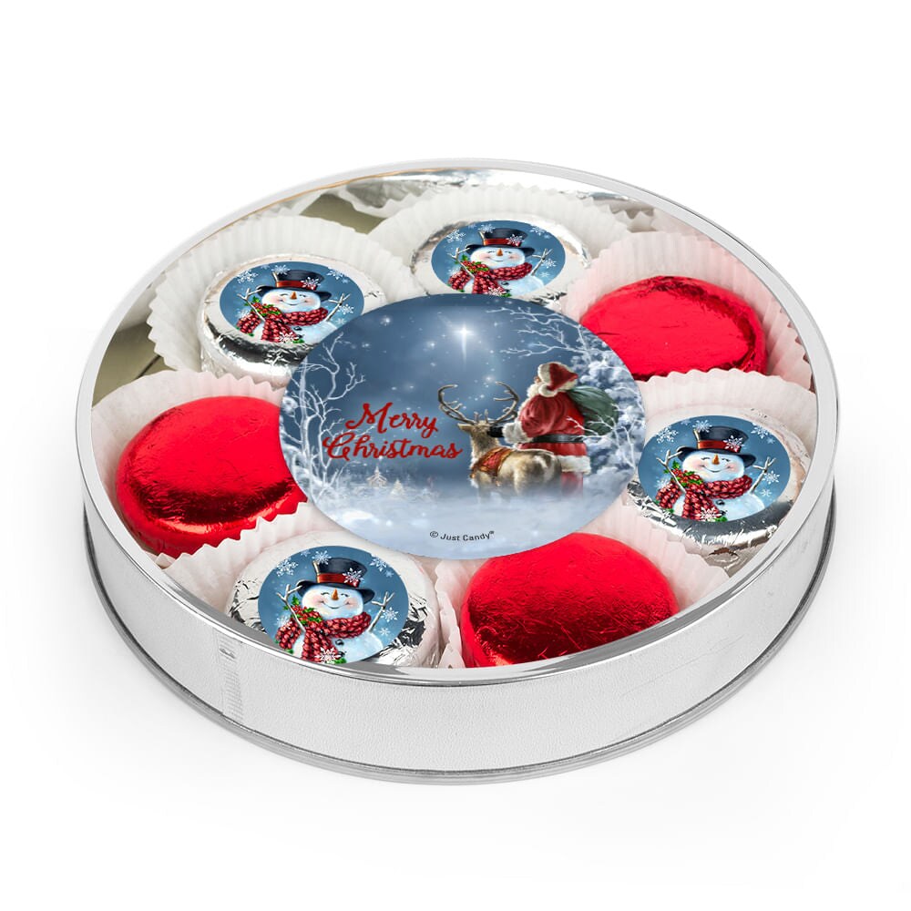 Christmas Candy Gift Chocolate Covered OREOS Cookies Large Plastic Tin - Snowman