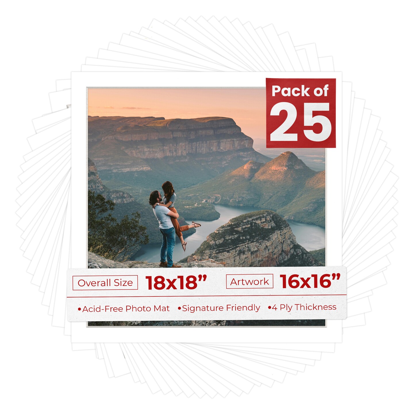 Textured White Mat Board for 18x18 Frames - Fits 16x16 Photos