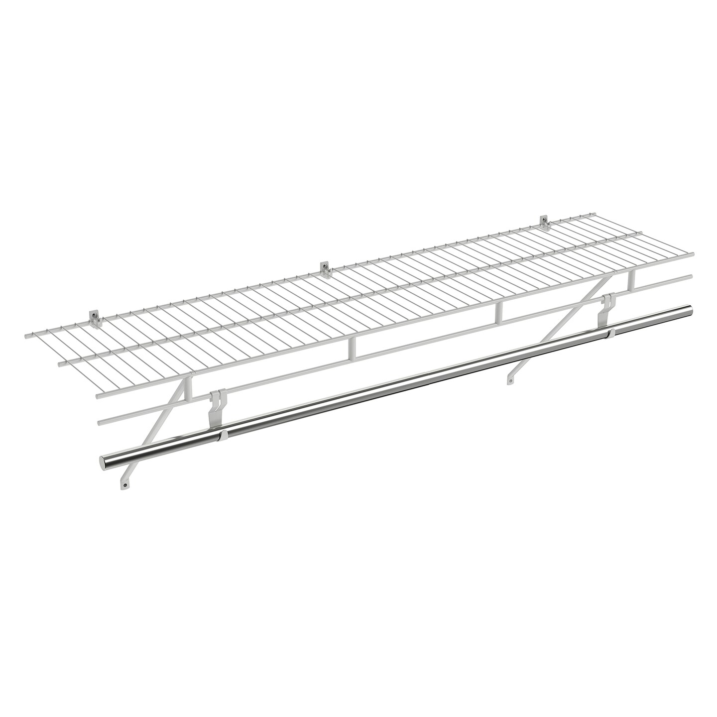 White Wall-Mounted Closet Shelf Metal Wire 48in with Hanging Rod