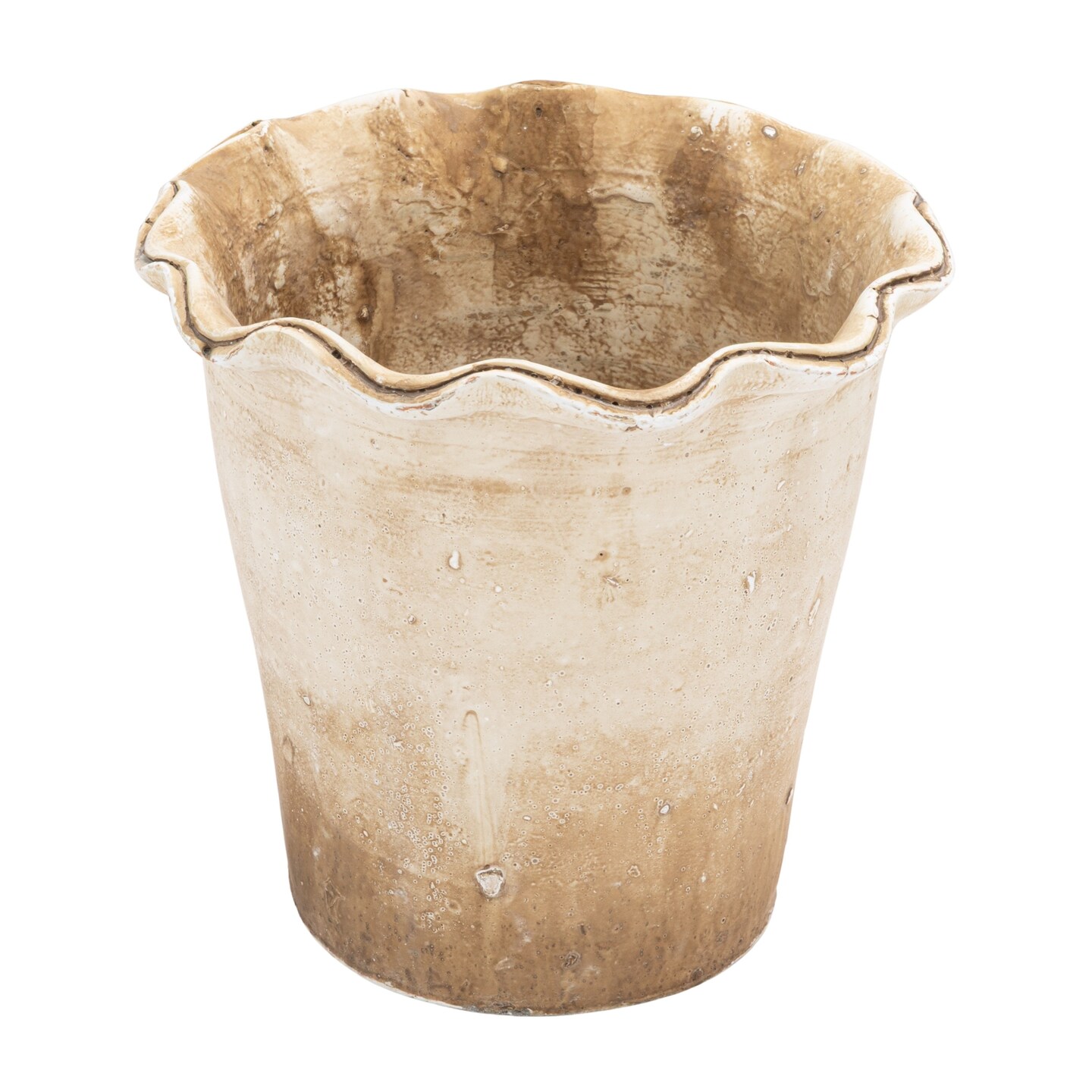 Hello Honey Terra-cotta Planter with Ruffled Edge, Distressed Natural Finish