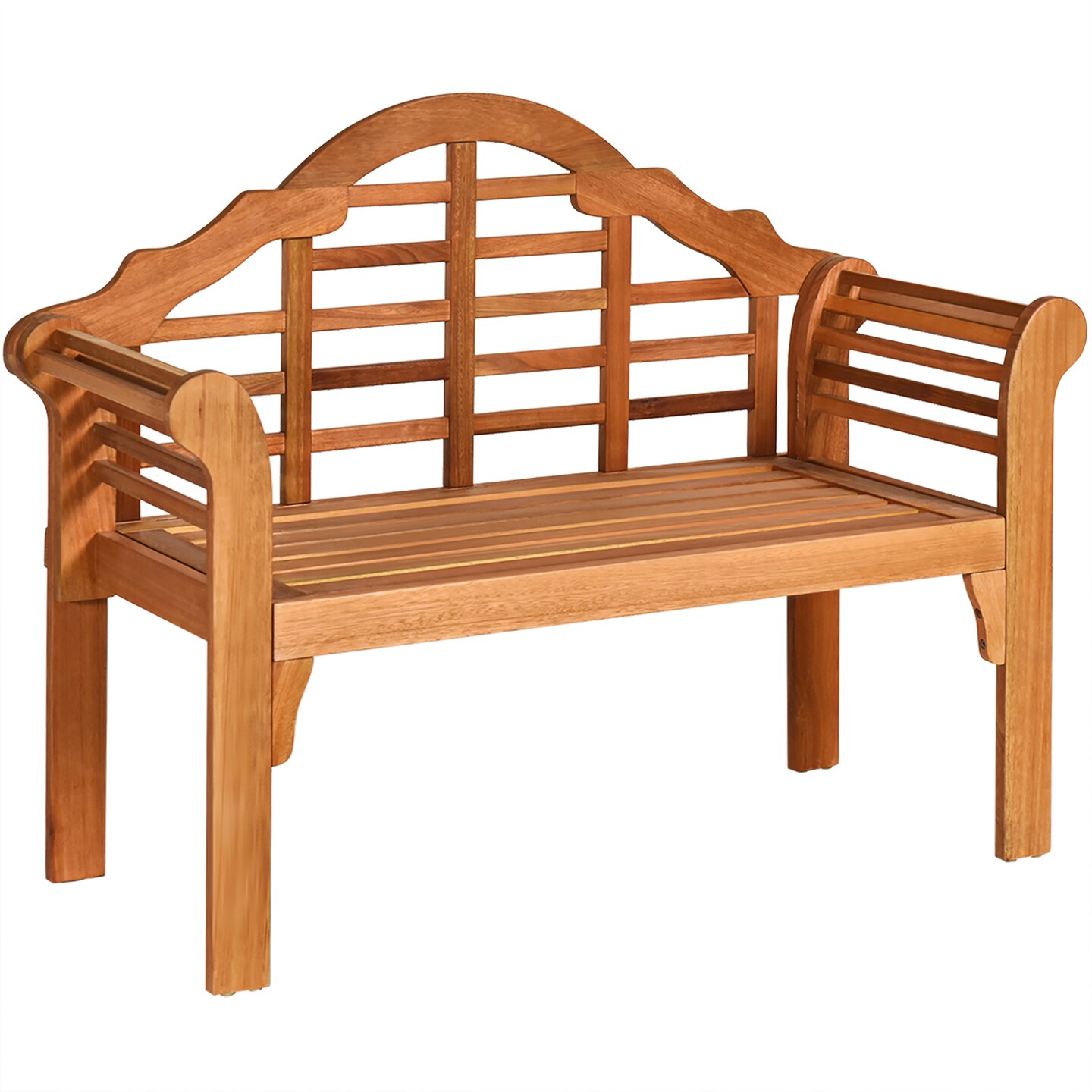 Eucalyptus Wood Folding Patio Bench 49" with Back and Arm Support