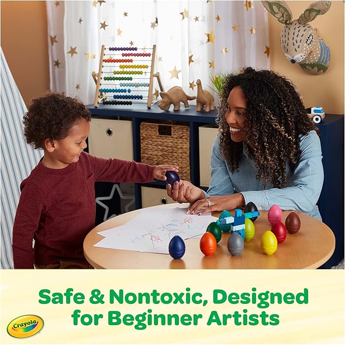 Large Egg Crayons (12ct), Essential Easter Basket Stuffers, Jumbo Washable Crayons for Toddlers, Spring Craft Supplies, Small Easter Egg Gift, Ages 1+