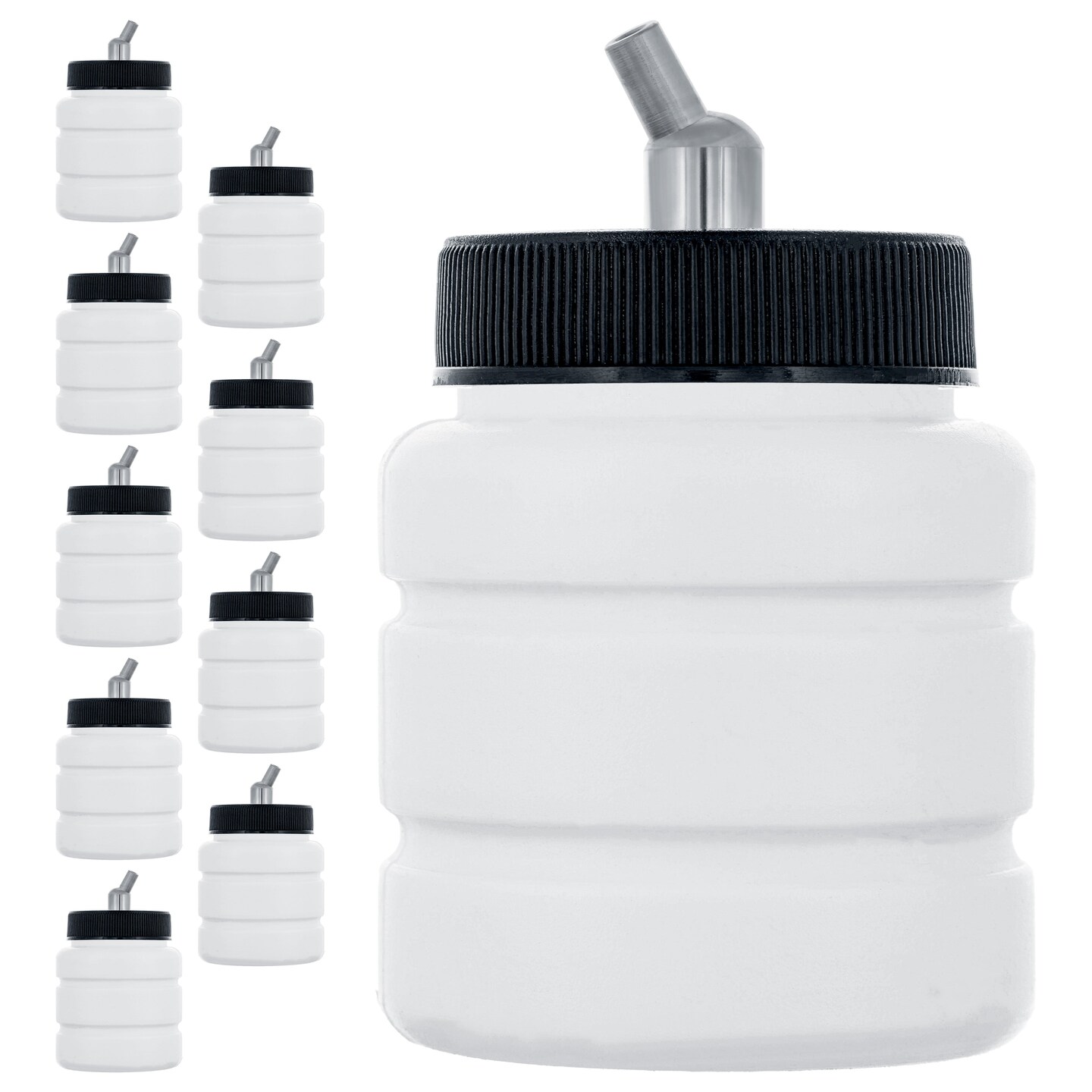 10 Pack Master Airbrush TB-006, 2.7 oz Plastic Jar Bottles with 30 degree Down Angle Adaptor Lid Assembly, Dual-Action Siphon