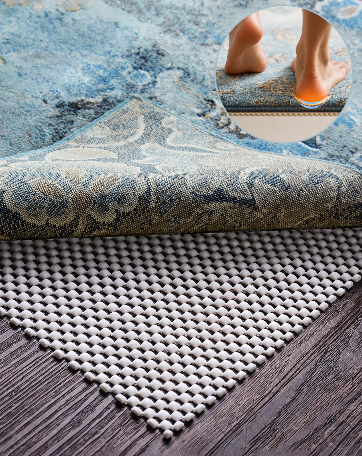Rug Gripper Pad for Hardwood Floors, Thick Cushion Non Slip Rug Pads for Area Rugs, Rug Grippers for Tile Floors, Under Carpet Anti Skid Mat, Keep Your Rugs Safe and in Place, 2x3 Ft