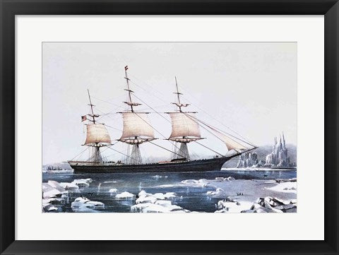 Framed Art Clipper Ship Red Jacket in the ice off Cape Horn on her passage from Australia to Liverpool by Nathaniel Currier Wall Decor 18x24 Artwork