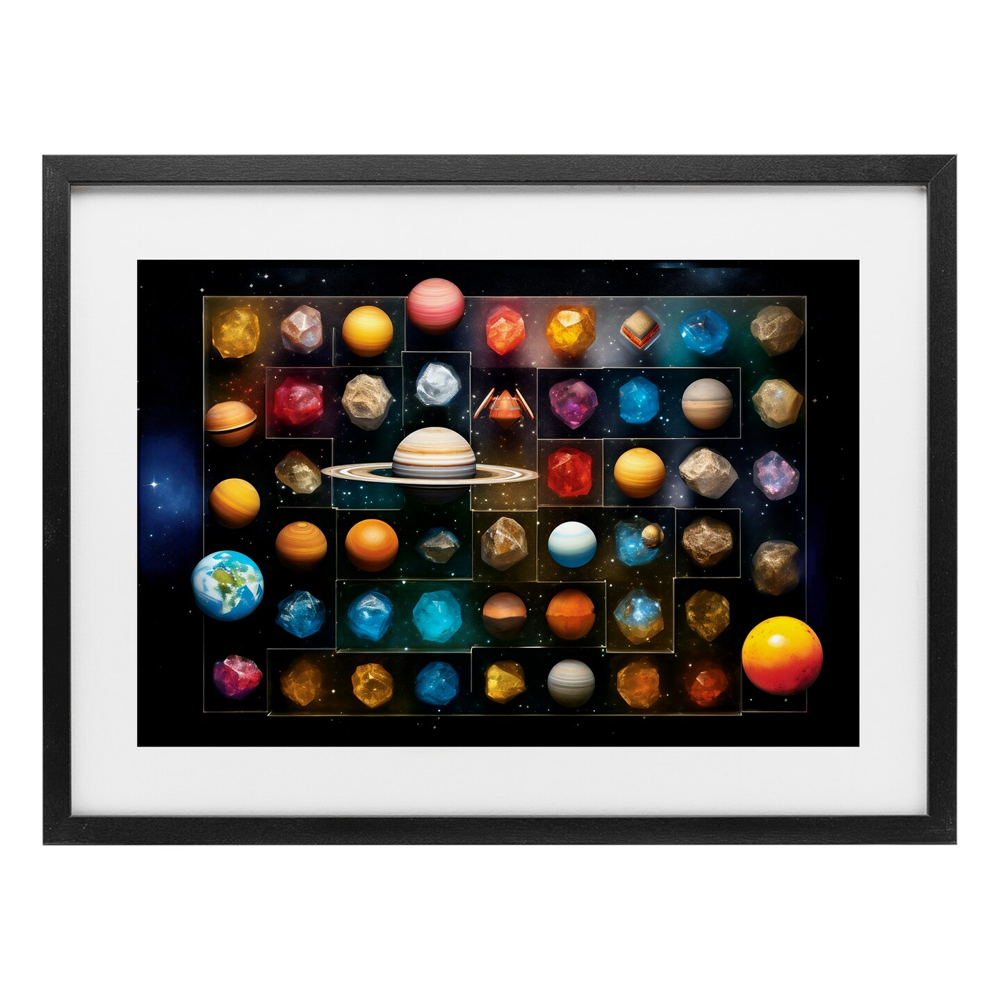 Stupell Industries Celestial Gems & Planets Framed Print Under Glass, design by Ray Powers