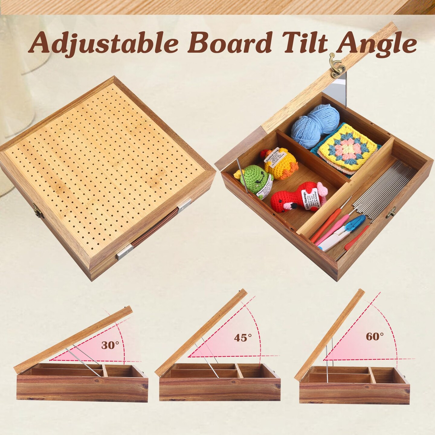 12.0" Crochet Blocking Board with Gift Box & Storage Drawer, Acacia & Bamboo Blocking Boards for Crochet Projects, Granny Square Blocking Board, Crocheting Accessories Gift for Grandmothers Crocheters