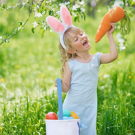 6 Pcs Easter Eggs Bunny Basket Rabbit Tote Bags Canvas Bucket with Handle for Gift Hunt Party