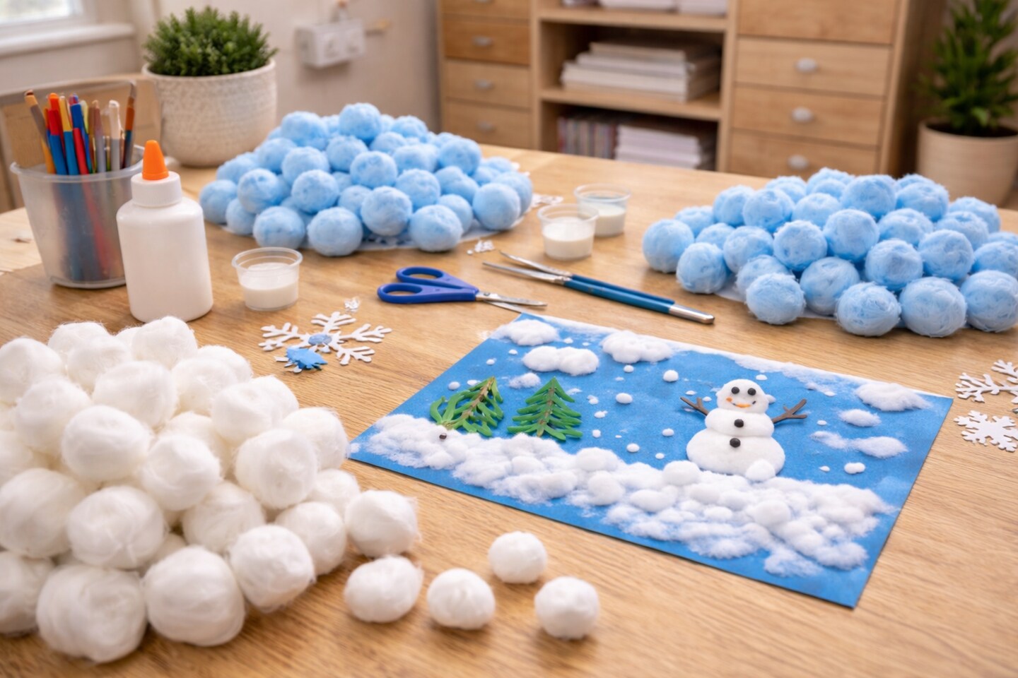 Craft Fluff Triple Size 100 Pack – Soft Craft Fluff Balls for Kids Crafts & Classroom Art Projects (White or Blue)