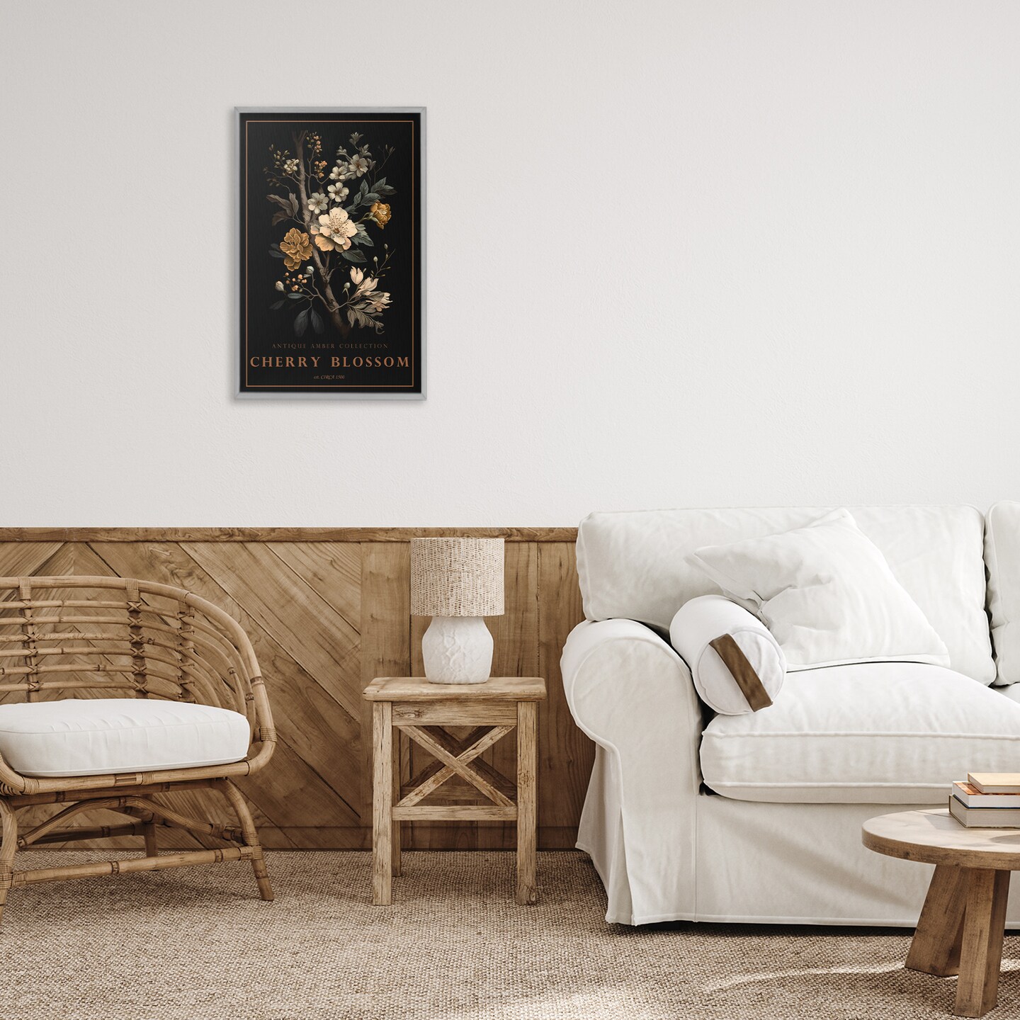 Stupell Industries Antique Cherry Blossom Light Framed Giclee, design by Chris Giampietro