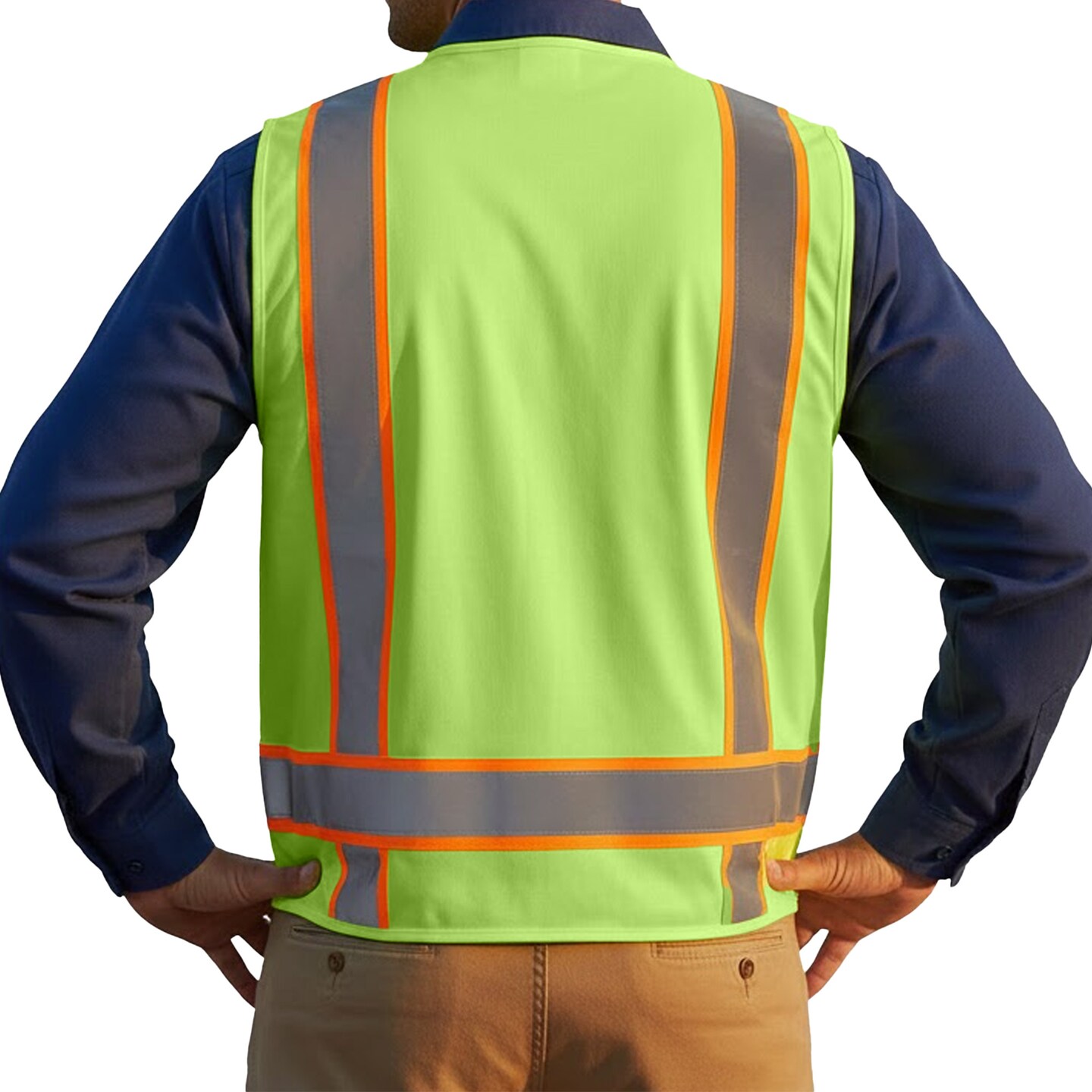 Zfeel ZF304 Safety Vest – Eco-Friendly Polyester, Zip Front, Mesh, Multi-Pocket, Neon Hi-Vis, 9-Pack